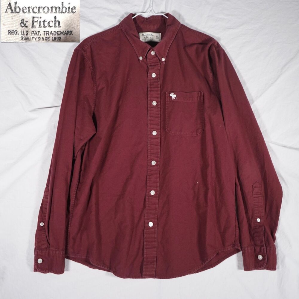Abercrombie & Fitch Button Up Shirt Moose Logo Maroon XL